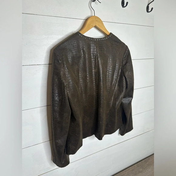 Chicos Snake Skin Faux Leather Jacket Brown Medium Size 1 8 Embossed Reptile - Picture 2 of 9